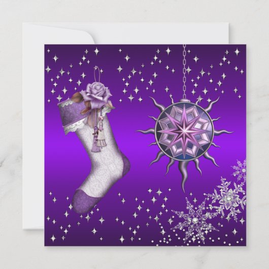 パープルクリスタルスノーフレーククリスマスディナーパーティー3 招待状 (裏面)