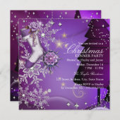 パープルクリスタルスノーフレーククリスマスディナーパーティー4 招待状 (正面/裏面)