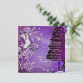 パープルクリスタルスノーフレーククリスマスディナーパーティー4 招待状 (スタンド正面)