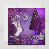 パープルクリスタルスノーフレーククリスマスディナーパーティー4 招待状 (裏面)