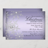 パープルクリスタルスノーフレーククリスマスディナーパーティー 招待状 (正面/裏面)