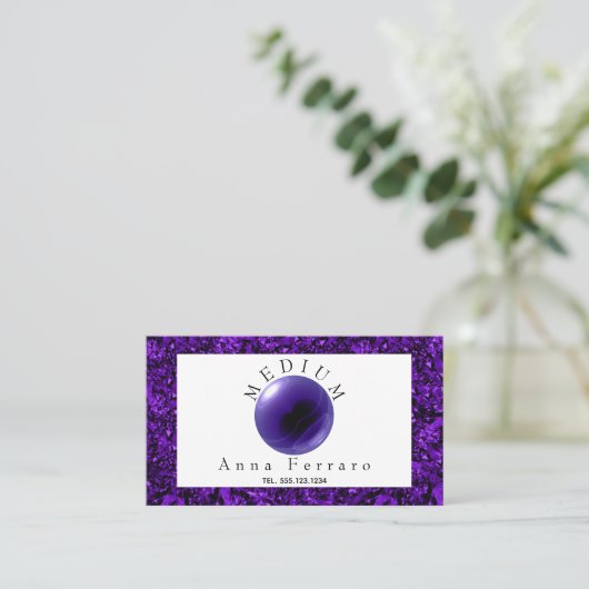 パープルクリスタルボール&アメジスト占い 名刺 (スタンド正面)