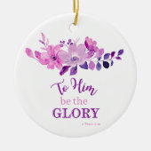 パープルクリスチャン聖なる書物、 経典引用文フローラ セラミックオーナメント (正面)