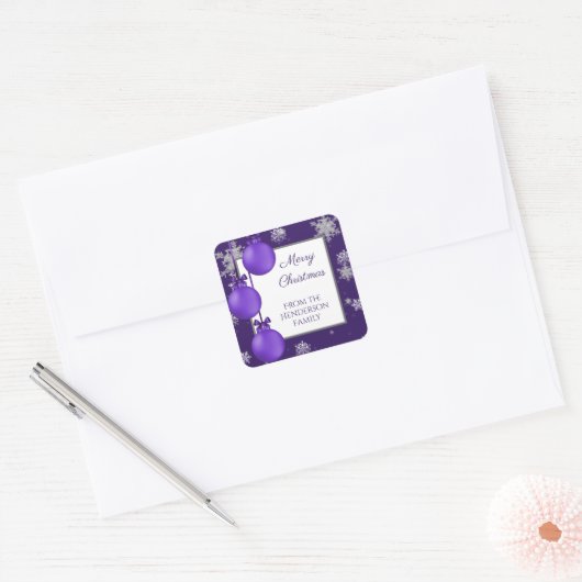 パープルクリスマスオーナメントステッカー スクエアシール (封筒)