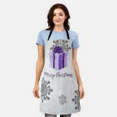 パープルクリスマスギフトホリデーエプロン エプロン (着用した状態)