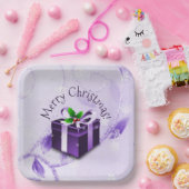 パープルクリスマスギフト紙プレート ペーパープレート (パーティー)