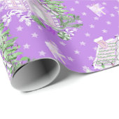 パープルクリスマスジンジャーブレッドハウスホリデー ラッピングペーパー (ロールコーナー)