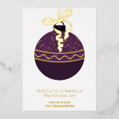 パープルクリスマスツリーオーナメントフォイルホリデーカード 箔招待状 (正面)