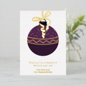 パープルクリスマスツリーオーナメントフォイルホリデーカード 箔招待状 (立ち正面)