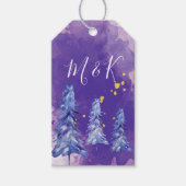 パープルクリスマスツリーゴールデンスノーフレーク ギフトタグ (正面)