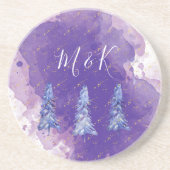 パープルクリスマスツリーゴールデンスノーフレーク コースター (正面)