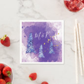 パープルクリスマスツリーゴールデンスノーフレーク スタンダードカクテルナプキン (インサイチュ)