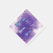 パープルクリスマスツリーゴールデンスノーフレーク スタンダードカクテルナプキン (角)