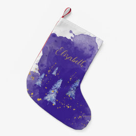 パープルクリスマスツリーゴールデンスノーフレーク スモールクリスマスストッキング