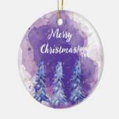 パープルクリスマスツリーゴールデンスノーフレーク セラミックオーナメント (左)