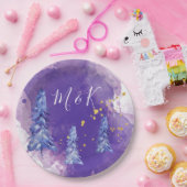 パープルクリスマスツリーゴールデンスノーフレーク ペーパープレート (パーティー)