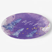 パープルクリスマスツリーゴールデンスノーフレーク ペーパープレート (アングル)