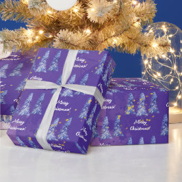パープルクリスマスツリーゴールデンスノーフレーク ラッピングペーパー