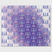 パープルクリスマスツリーゴールデンスノーフレーク ラッピングペーパー (フラット)