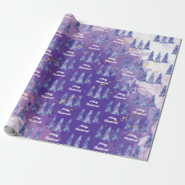 パープルクリスマスツリーゴールデンスノーフレーク ラッピングペーパー