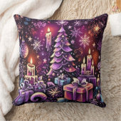 パープルクリスマステーマ懸命パステルスケッチ クッション (ブランケット)