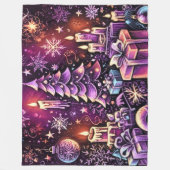パープルクリスマステーマ懸命パステルスケッチ フリースブランケット (正面)