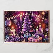 パープルクリスマステーマ懸命パステルスケッチ 箔シーズンカード (正面)