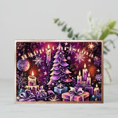 パープルクリスマステーマ懸命パステルスケッチ 箔シーズンカード (立ち正面)