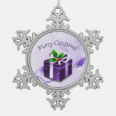 パープルクリスマスプレゼントオーナメント スノーフレークピューターオーナメント (正面)