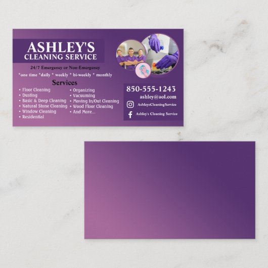 パープルクリーニングサービス名刺 名刺 (正面/裏面)