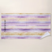 パープルクリームアイリスストライプス ビーチタオル (正面)