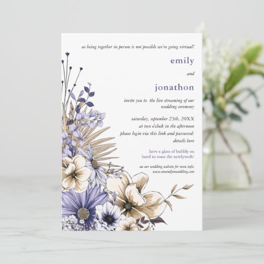 パープルクリームウォーター花模様結婚Virtual 招待状 (スタンド正面)