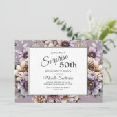 パープルクリームトープフローラ驚き50誕生日 招待状 (スタンド正面)