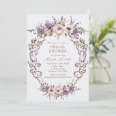パープルクリームボタニカルフローラブライダルシャワー 招待状 (スタンド正面)