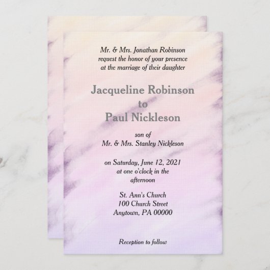 パープルクリームヴィンテージフローラ水結婚色 招待状 (正面/裏面)