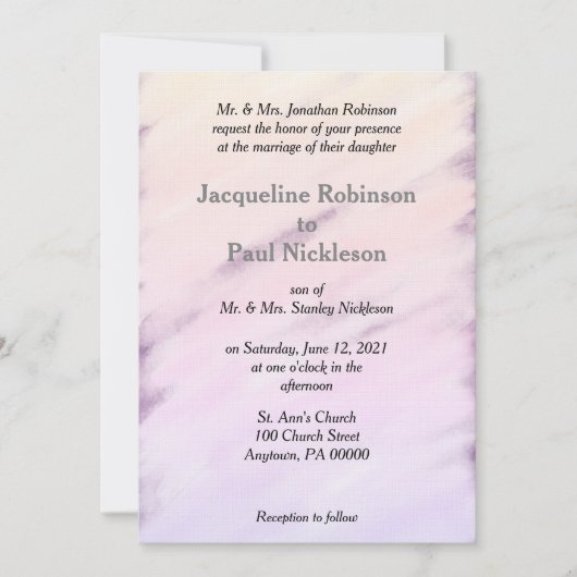 パープルクリームヴィンテージフローラ水結婚色 招待状 (正面)