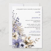 パープルクリーム水彩花のバーチャルウェディング 招待状 (正面)