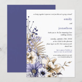 パープルクリーム水彩花のバーチャルウェディング 招待状