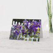 パープルクレマチスオンホワイトフェンスフローラ誕生日 カード (正面)