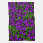 パープルクレマティスつる植物 キッチンタオル (縦)