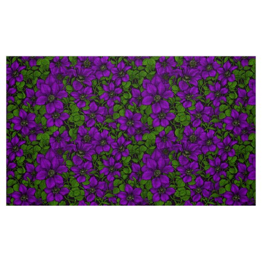 パープルクレマティスつる植物 ファブリック (ファットクウォーター)