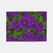 パープルクレマティスつる植物 フリースブランケット (正面(横))