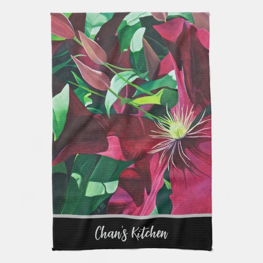 パープルクレマティスフローラ キッチンタオル (縦)
