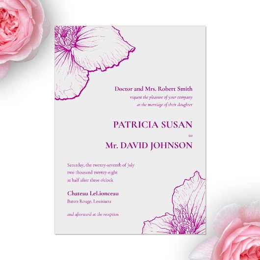 パープルクレマ描ティスフローララクラシックイン結婚ズ アクリル招待状