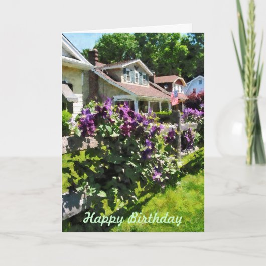 パープルクレー素朴マティスオンフェンス – 誕生日女性 カード (正面)