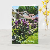 パープルクレー素朴マティスオンフェンス – 誕生日女性 カード (黄色い花)