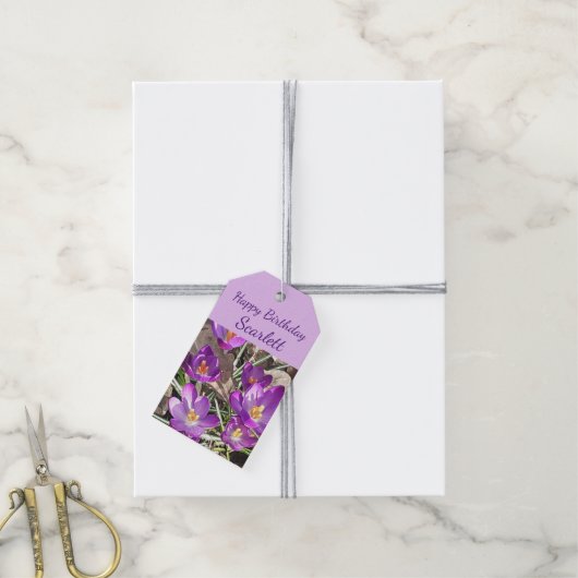 パープルクロカス誕生日 ギフトタグ (より糸付き)