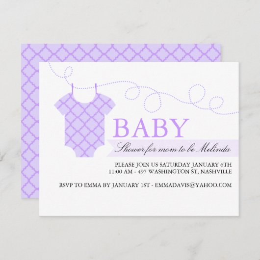 パープルクロザラインモダンベビーシャワー招待状 招待状 (正面/裏面)
