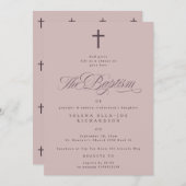 パープルクロスカリグラフィトウペバプテスマ招待状 招待状 (正面/裏面)