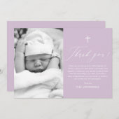 パープルクロスガール写真バプテスマサンキューカード 招待状 (正面/裏面)